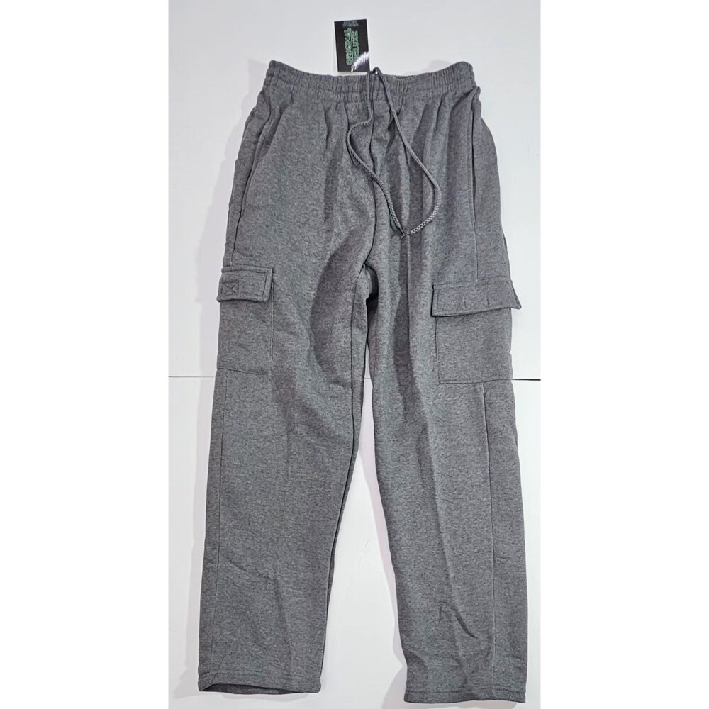 NWT Original Deluxe Mens Fleece Cargo Joggers Sweatpants Gray Size L HK93295